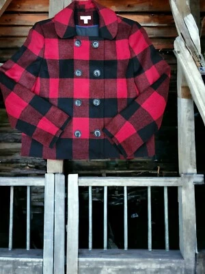 Buffalo Plaid XL Jacket Blazer Pea Coat Women's Wool Blend Casual Career New  - Image 1 of 4