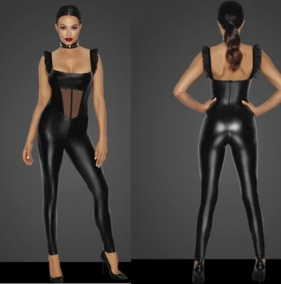 NOIR HANDMADE WETLOOK OVERALL 2 WEGE REISSVERSCHLUSS catsuit  body schwarz  - Bild 1 von 4