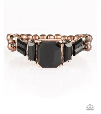 NEW Paparazzi adjustable ring BORN TO  RULE black rhinestones copper  - Image 1 of 3