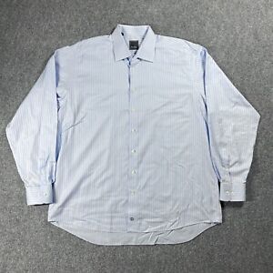 David Donahue Dress Shirt Men Size 18 Tall 2XL Striped Herringbone Blue Button