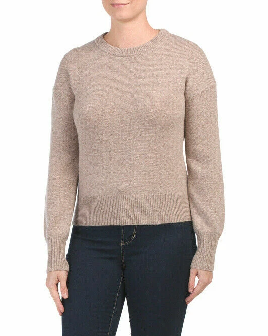 Theory Drop Shoulder 100 Cashmere Sweater Pullover Heather Taupe S