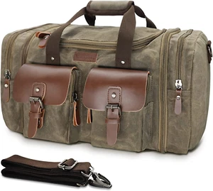 Reisetasche 50L wasserdicht gewachstes Canvas Echtleder Weekender Overnigh - Bild 1 von 12