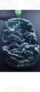 Certified Icy Green 100% Natural A Jade jadeite Pendant Dragon Tiger. #8384. - Picture 1 of 12