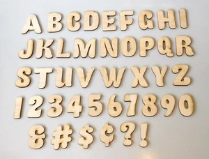 Wood Layout Letters & Numbers: Fatty Font (2" Tall) - 47-Piece Set - Picture 1 of 1