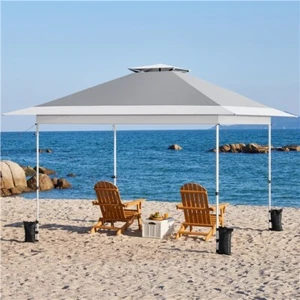 Pop-Up Gazebo 13x13, Outdoor Garden Canopy Tent W/Rolling Bag & Sandbags, Gray - Picture 1 of 12