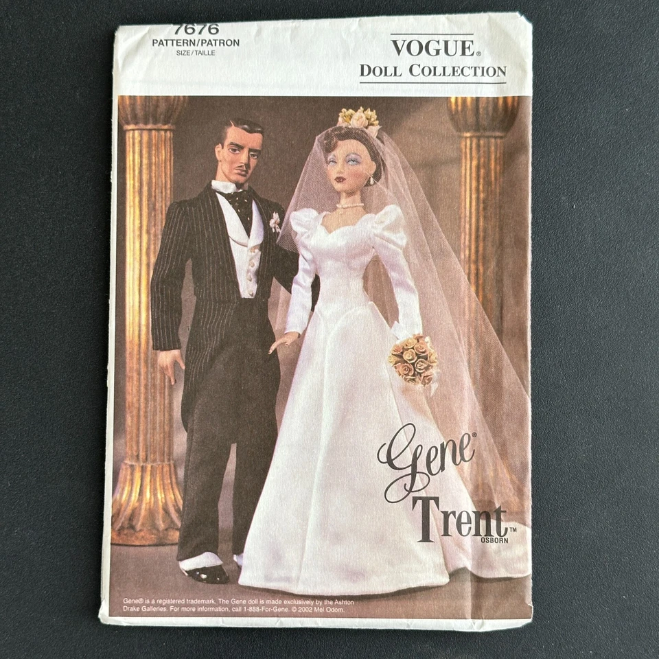 Vogue Doll Collection Pattern 7676 15.5" Gene Trent Doll Wedding Dress Tux 1940s - Image 1 of 4