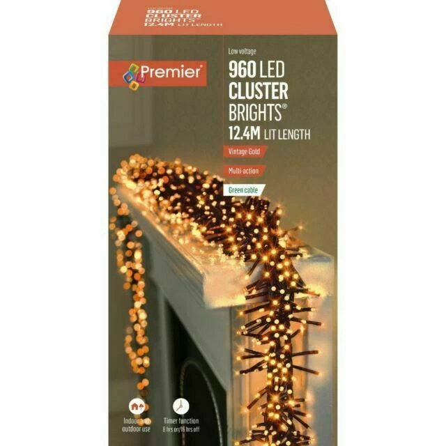 Premier 12.4m 940 Gold LED Cluster Lights with Timer
