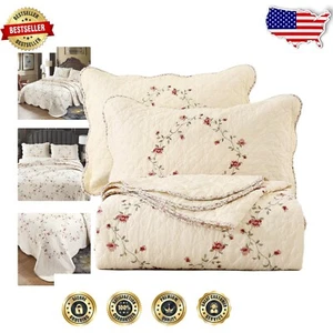 Reversible Floral Bedspread Coverlet and Pillow Shams Set - Cotton Comfort - Picture 1 of 8