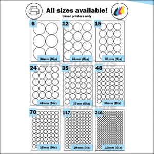 Round Transparent Gloss Plastic Laser Labels. Clear A4 Self Adhesive Stickers - Picture 1 of 10