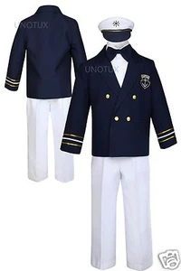 Infant Toddler Boy Captain Nautical Sailor White Pants Suit Hat Outfits S-12 - Picture 1 of 5