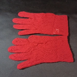 Vintage Red Lace Wrist Gloves - Picture 1 of 3
