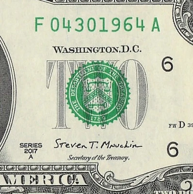 APRIL 30 1964 Birthday Date Note Fancy Serial Number Two Dollar Bill Crisp UNC - Image 1 of 4