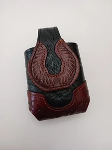 Estuche negro rojo oscuro con clip para cinturón de metal de cuero mecanizado a mano para teléfono Paraguay - Imagen 1 de 4