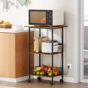 Microwave Cart with Storage, 3-Tier Rolling Kitchen Stand with Wire Basket, W... - Picture 1 of 9