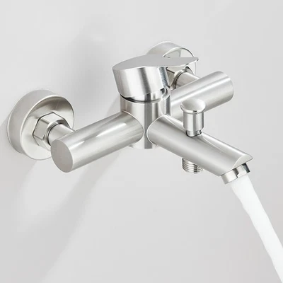 Edelstahl Badewannenarmatur Duschset Mischbatterie Bad Wannenarmatur Duschsystem - Bild 1 von 4