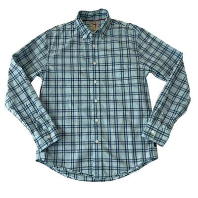 Camisa Relwen Para Hombres Algodón a Cuadros Ligera Con Botones Manga Larga Talla S Azul Foto 1 de 4