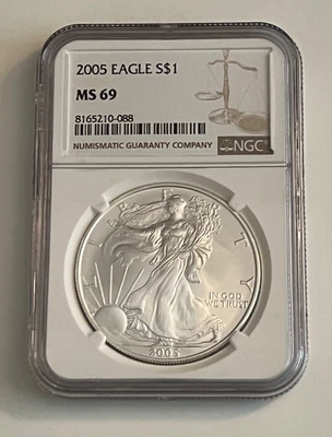 2005 年鹰银币 1 美元 NGC 评级 MS 69 — 第 1/4 张图片