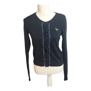 Cárdigan Suéter Abercrombie & Fitch Y2K Alce Preppy Talla L Azul Marino Oscuro Suave - Imagen 1 de 6