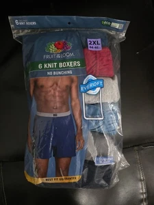  FRUIT OF THE LOOM Men's 2XL Knit Boxers 6 Pack No Bunching Eversoft Cotton - Picture 1 of 2