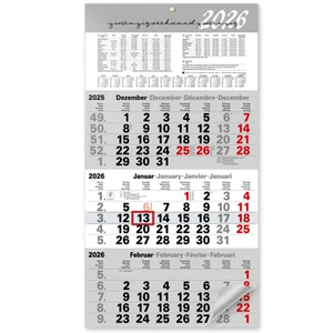 3-Monatskalender 2026 grau – großer Wandkalender mit Schieber & Jahreskalender - Bild 1 von 6