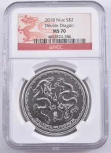 2018 Niue S$2 Double Dragon One Ounce .999 Silver NGC MS 70 - Picture 1 of 4