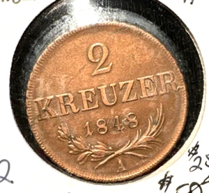 Austria 1848 A 2 kreuzer KM 2188 XF cleaned - Picture 1 of 2