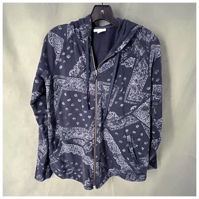 J. Jill Hoodie Women's Size XS Navy Full Zip Sweatshirt Paisley Print Athleisure - Image 1 of 4