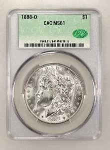1888 O MORGAN SILVER DOLLAR $1 CAC MS61 GRADED SLABBED PREMIUM CAC 90% SILVER - Picture 1 of 2