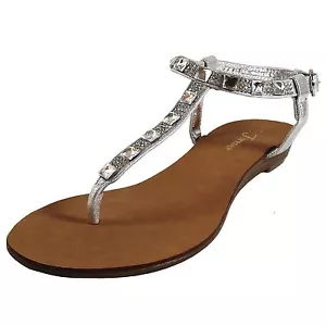 New women's shoes open toe sandals t strap rhinestone summer casual party silver - Picture 1 of 10