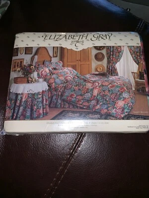 Sábana plana doble vintage J.C. Penney Elizabeth gris jardín romance floral Foto 1 de 4