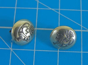 Tiny Sterling Silver Kokopelli Man Concho Post Earrings SIGNED - Picture 1 of 8
