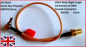 CRC9 Male Right Angle Connector to SMA Female Connector RG316 25cm - Picture 1 of 3