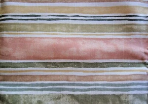 1 Yard Wavy Strips Green Red Tan Cotton Upholstery Fabric 37" X 52" - Picture 1 of 2