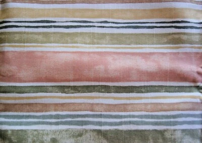 1 Yard Wavy Strips Green Red Tan  Cotton Upholstery Fabric 37" X 52" - Image 1 of 2
