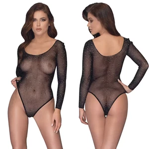 Long-sleeve Mesh Bodysuit with Sparkly Gems - Picture 1 of 7