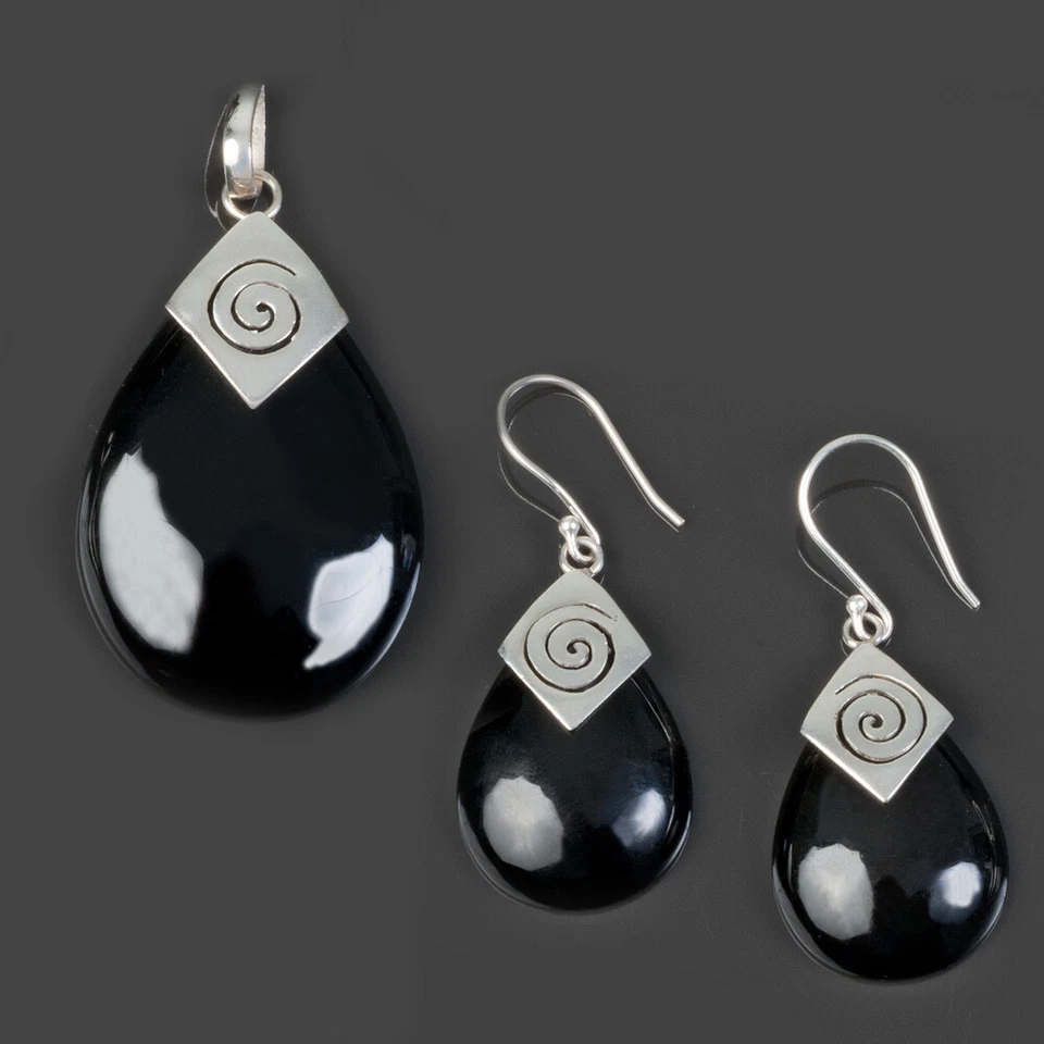 Ohrringe Ohr Hänger Anhänger Onyx 925 Silber Set schwarz SH63 - Bild 1 von 1