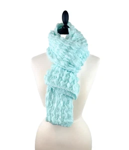 DESIGNER Womens Scarf Double Wrap Cable Knit Aqua Blue Lightweight Ruffle NEW - Picture 1 of 13