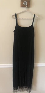 Vintage Harlow Womens Size 6 Black Fish Net Dress Sleeveless Fringe - Picture 1 of 7