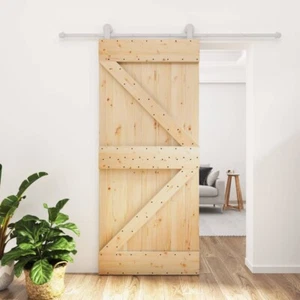 Sliding Door with Hardware Set 90x210 cm Solid Wood Pine - Picture 1 of 12