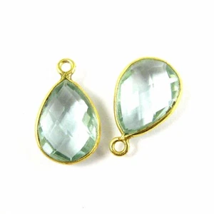 Bezel Gemstone Pendant Gold plated- Aqua Quartz -Small Teardrop- 10x14mm (2pcs) - Picture 1 of 4