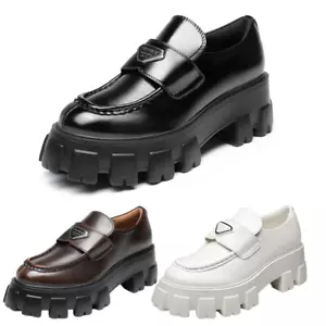 Women Chunky Heel Loafers Round Toe Slip On Comfortable Business Casual Shoes - Picture 1 of 22