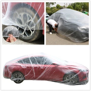 Universal Clear Plastic Temporary Disposable Car Covers Waterproof Dust Snow - Picture 1 of 11