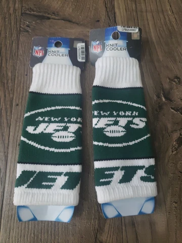 2-Pack of New York Jets Stretchable Knit Bottle Koozie Coolers, Fits Many Sizes Cover