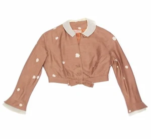 Vintage 50's 60's Mid Century Modern Chic Pale Mauve Silk Crop Jacket XS /664 - Picture 1 of 5