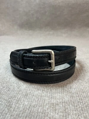 Belt Black Leather 40 Adjustable Retro Grunge Silver Hipster Grandpa Preppy - Image 1 of 4