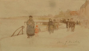 August.J. Smokes undeutlich signiert - Promenade Aquarell um 1900 - Bild 1 von 3