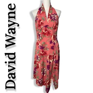 DAVID WAYNE Asymmetrical Floral Midi Dress w/cute Halter Style top, Size M - Picture 1 of 5