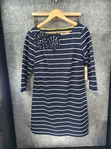 Eliza J Kleid Damengröße 10 blau-weiß Stoff Blumen gestreift neu mit Etikett neu - Bild 1 von 10
