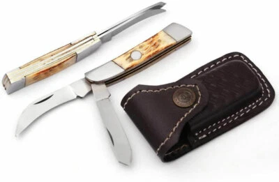 Set of 2 Blade 3Pc Pocket Knife Stainless Steel Blades Camel Bone Handle AT-786 - Image 1 of 4