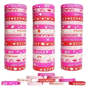JAYKIDS 60pcs Valentines Day Wristband Silicone Heart Rubber Bracelets for Va... - Picture 1 of 6